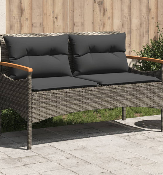 Gartenbank mit Kissen 116x62,5x74 cm Grau Poly Rattan