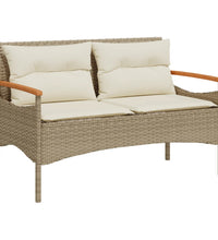 Gartenbank mit Kissen 116x62,5x74 cm Beige Poly Rattan