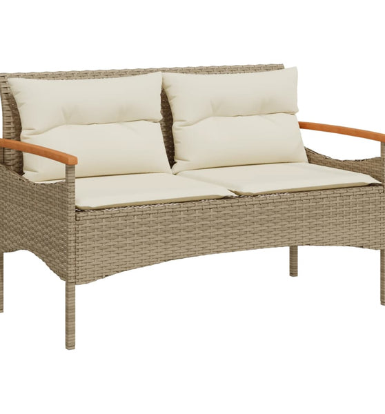 Gartenbank mit Kissen 116x62,5x74 cm Beige Poly Rattan