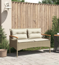 Gartenbank mit Kissen 116x62,5x74 cm Beige Poly Rattan