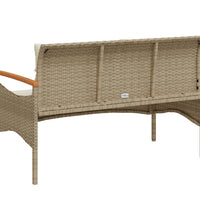 Gartenbank mit Kissen 116x62,5x74 cm Beige Poly Rattan