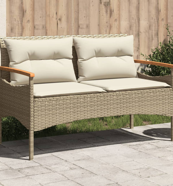 Gartenbank mit Kissen 116x62,5x74 cm Beige Poly Rattan