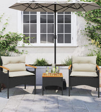 3-tlg. Garten-Sofagarnitur mit Kissen Schwarz Poly Rattan