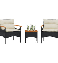 3-tlg. Garten-Sofagarnitur mit Kissen Schwarz Poly Rattan