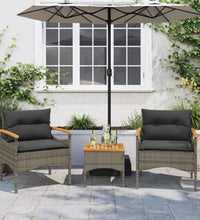 3-tlg. Garten-Sofagarnitur mit Kissen Grau Poly Rattan