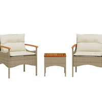 3-tlg. Garten-Sofagarnitur mit Kissen Beige Poly Rattan