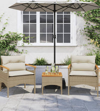3-tlg. Garten-Sofagarnitur mit Kissen Beige Poly Rattan
