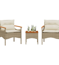 3-tlg. Garten-Sofagarnitur mit Kissen Beige Poly Rattan