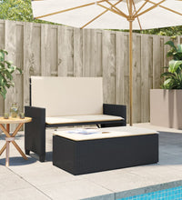 Gartenbank mit Kissen und Hocker Schwarz Poly Rattan