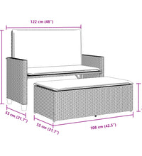 Gartenbank mit Kissen und Hocker Schwarz Poly Rattan