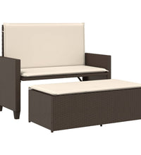 Gartenbank mit Kissen und Hocker Braun Poly Rattan