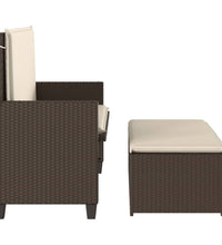 Gartenbank mit Kissen und Hocker Braun Poly Rattan