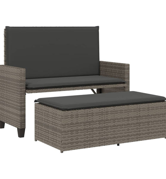 Gartenbank mit Kissen und Hocker Grau Poly Rattan