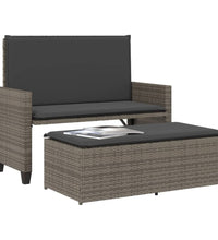 Gartenbank mit Kissen und Hocker Grau Poly Rattan