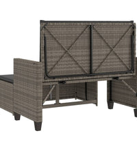 Gartenbank mit Kissen und Hocker Grau Poly Rattan