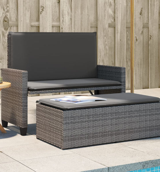 Gartenbank mit Kissen und Hocker Grau Poly Rattan