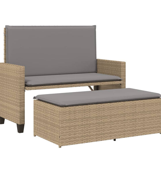 Gartenbank mit Kissen und Hocker Beige Poly Rattan