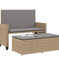 Gartenbank mit Kissen und Hocker Beige Poly Rattan