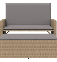 Gartenbank mit Kissen und Hocker Beige Poly Rattan