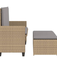 Gartenbank mit Kissen und Hocker Beige Poly Rattan