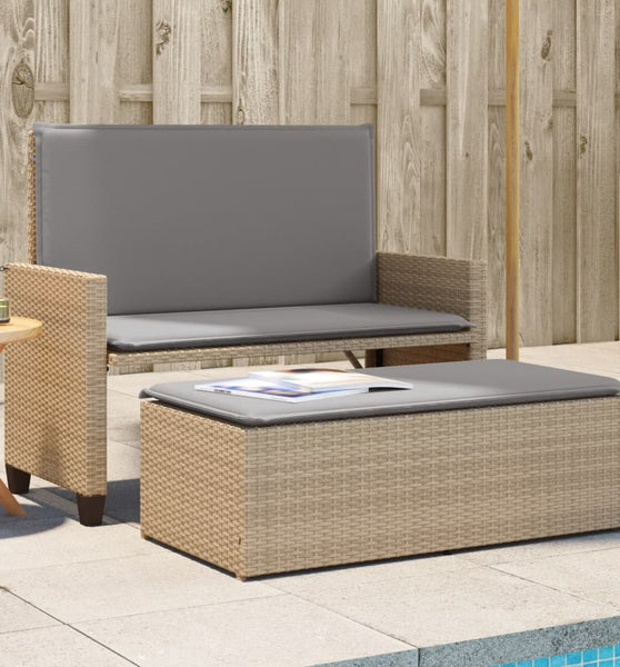 Gartenbank mit Kissen und Hocker Beige Poly Rattan