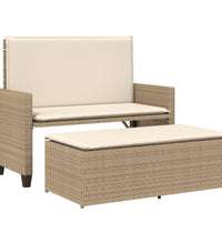 Gartenbank mit Kissen und Hocker Beige Poly Rattan