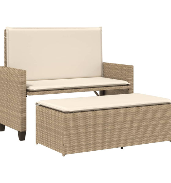 Gartenbank mit Kissen und Hocker Beige Poly Rattan