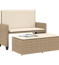 Gartenbank mit Kissen und Hocker Beige Poly Rattan