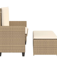 Gartenbank mit Kissen und Hocker Beige Poly Rattan