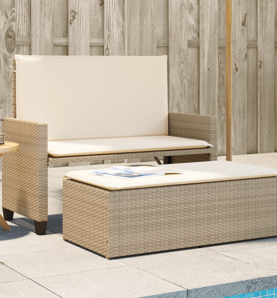 Gartenbank mit Kissen und Hocker Beige Poly Rattan