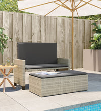 Gartenbank mit Kissen und Hocker Hellgrau Poly Rattan