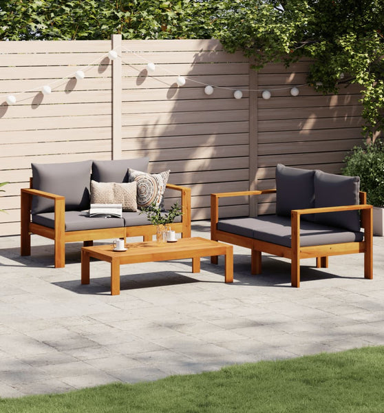 3-tlg. Garten-Sofagarnitur mit Kissen Massivholz Akazie