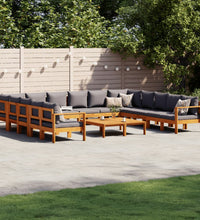 10-tlg. Garten-Sofagarnitur mit Kissen Massivholz Akazie