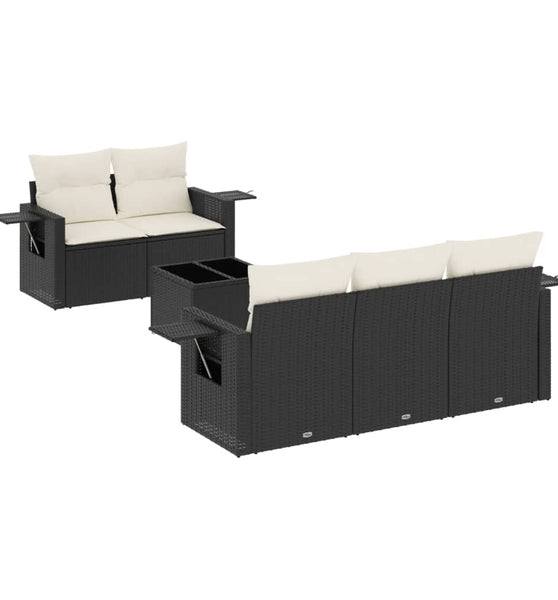 6-tlg. Garten-Sofagarnitur mit Kissen Schwarz Poly Rattan