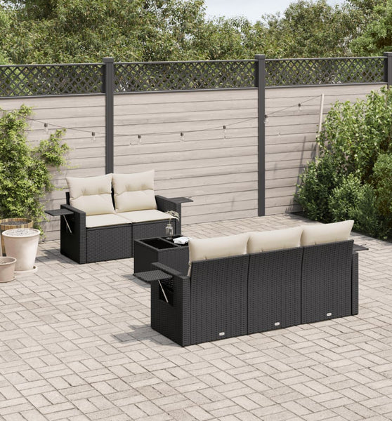 6-tlg. Garten-Sofagarnitur mit Kissen Schwarz Poly Rattan