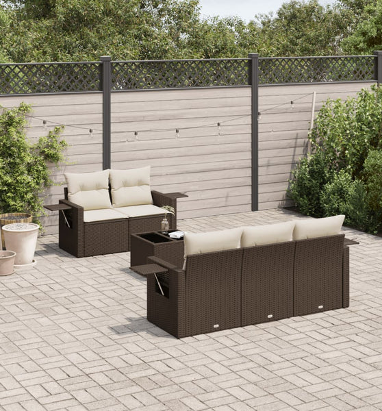 6-tlg. Garten-Sofagarnitur mit Kissen Braun Poly Rattan