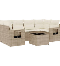 7-tlg. Garten-Sofagarnitur mit Kissen Beige Poly Rattan