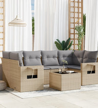 7-tlg. Garten-Sofagarnitur mit Kissen Beige Poly Rattan