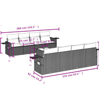 9-tlg. Garten-Sofagarnitur mit Kissen Braun Poly Rattan