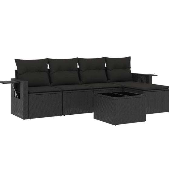 6-tlg. Garten-Sofagarnitur mit Kissen Schwarz Poly Rattan