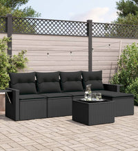 6-tlg. Garten-Sofagarnitur mit Kissen Schwarz Poly Rattan