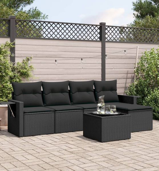 6-tlg. Garten-Sofagarnitur mit Kissen Schwarz Poly Rattan