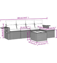 6-tlg. Garten-Sofagarnitur mit Kissen Braun Poly Rattan