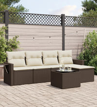 6-tlg. Garten-Sofagarnitur mit Kissen Braun Poly Rattan