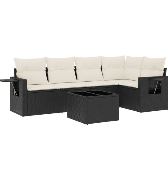 6-tlg. Garten-Sofagarnitur mit Kissen Schwarz Poly Rattan
