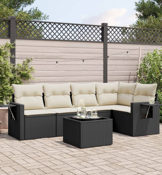 6-tlg. Garten-Sofagarnitur mit Kissen Schwarz Poly Rattan