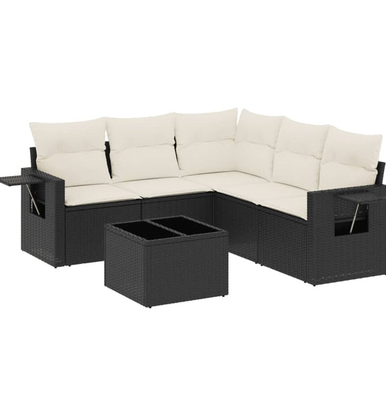 6-tlg. Garten-Sofagarnitur mit Kissen Schwarz Poly Rattan