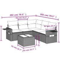 6-tlg. Garten-Sofagarnitur mit Kissen Braun Poly Rattan