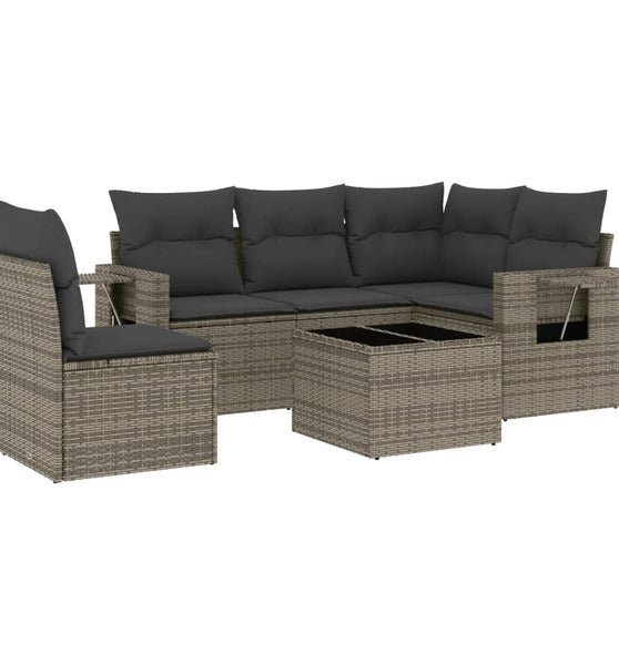 6-tlg. Garten-Sofagarnitur mit Kissen Schwarz Poly Rattan