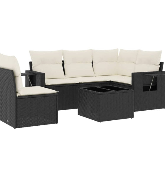 6-tlg. Garten-Sofagarnitur mit Kissen Schwarz Poly Rattan
